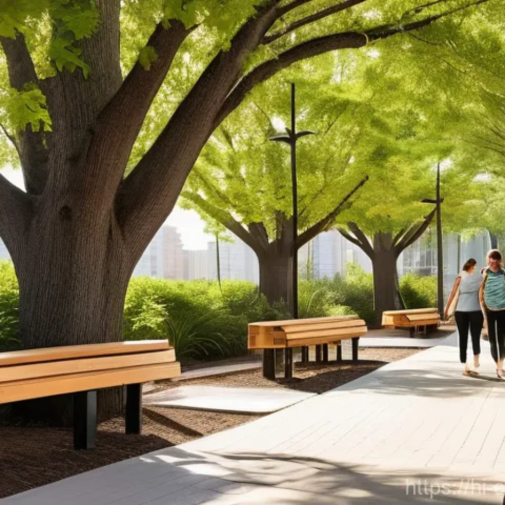 친환경 공공 디자인 - **Urban Oasis of Well-being:**
    A vibrant, sun-drenched urban park designed for holistic well-bei...