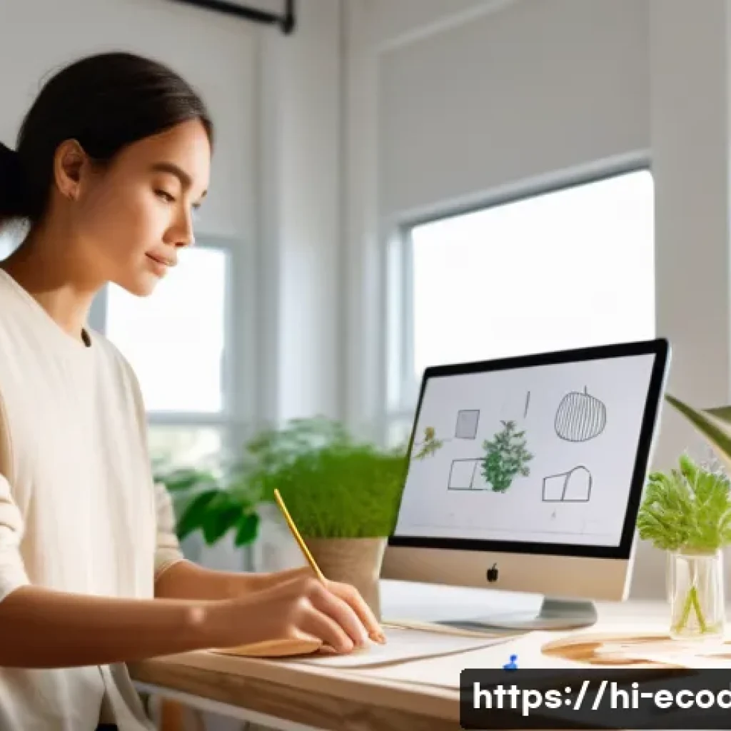 에코디자인 전문가의 커리어 패스 - A creative eco-friendly product designer at work in a bright, modern studio filled with sustainable ...