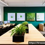 에코디자인 취업 준비 팁 - A modern eco-friendly design studio interior with natural lighting, featuring designers working on s...