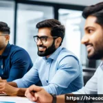 에코디자인 협업 프로젝트 노하우 - A diverse team of Indian professionals engaged in a collaborative brainstorming session in a modern ...