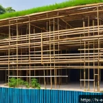 친환경 소재 시장 전망 - A modern, eco-friendly construction site in India featuring sustainable green materials such as bamb...